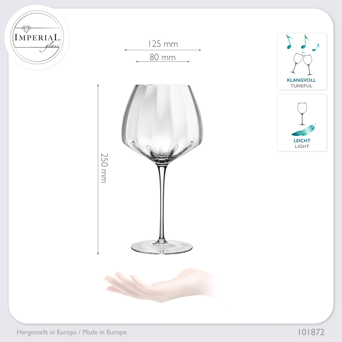 IMPERIAL glass Große Rotweingläser gewellt 930ml Set 2-Teilig "Cali" Bauchige Burgundergläser aus Crystalline Glas Handmade