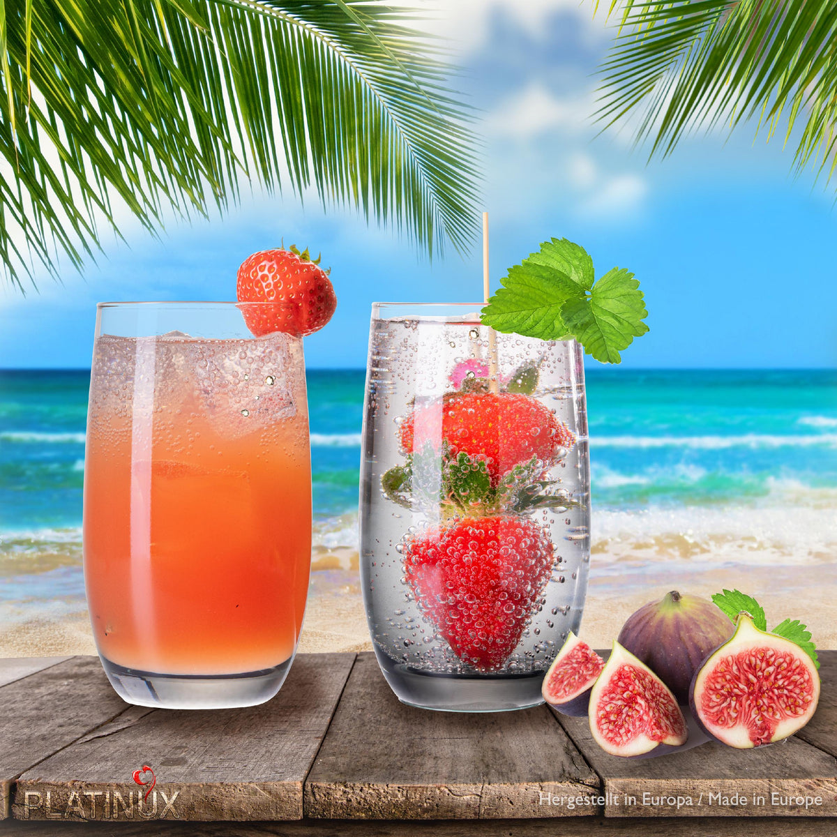 PLATINUX Eleganckie szklanki ombre ze szkła, czarne, 280 ml (maks. 370 ml), zestaw 6 dużych szklanek do wody
