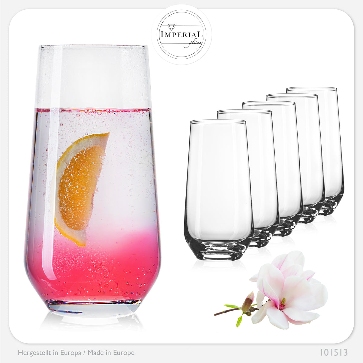 IMPERIAL glass Trinkgläser aus Glas 440ml (max. 520ml) Set 6-Teilig