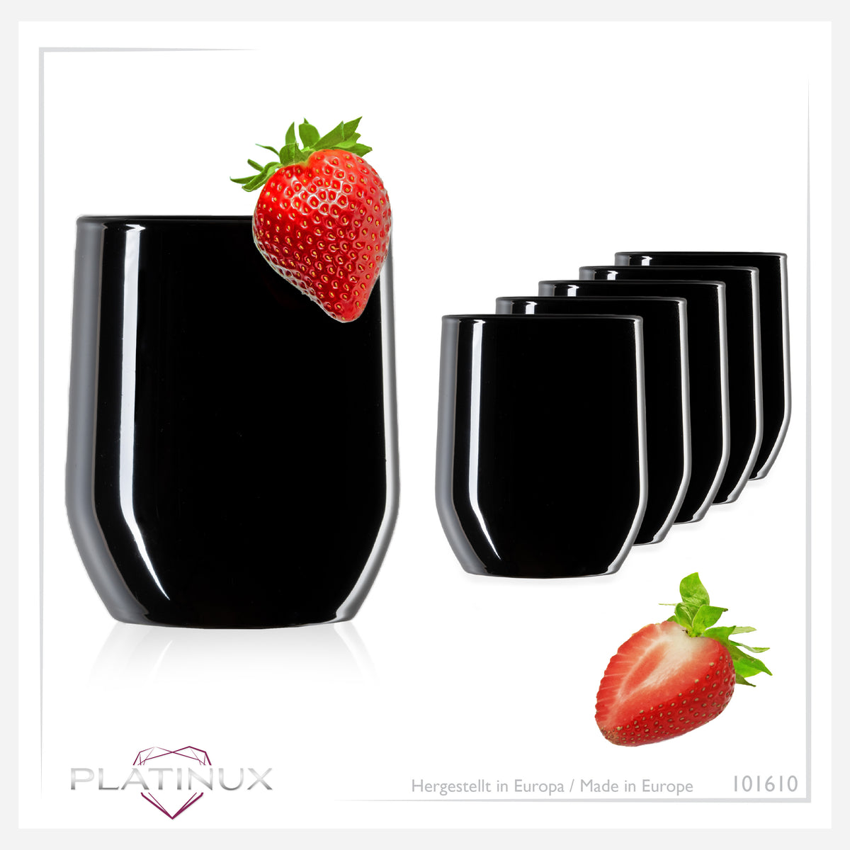 PLATINUX Czarne Eleganckie Szklanki do Napojów 300ml (maks. 330ml) ze Szkła Zestaw 6 Sztuk Szklanki do Wody