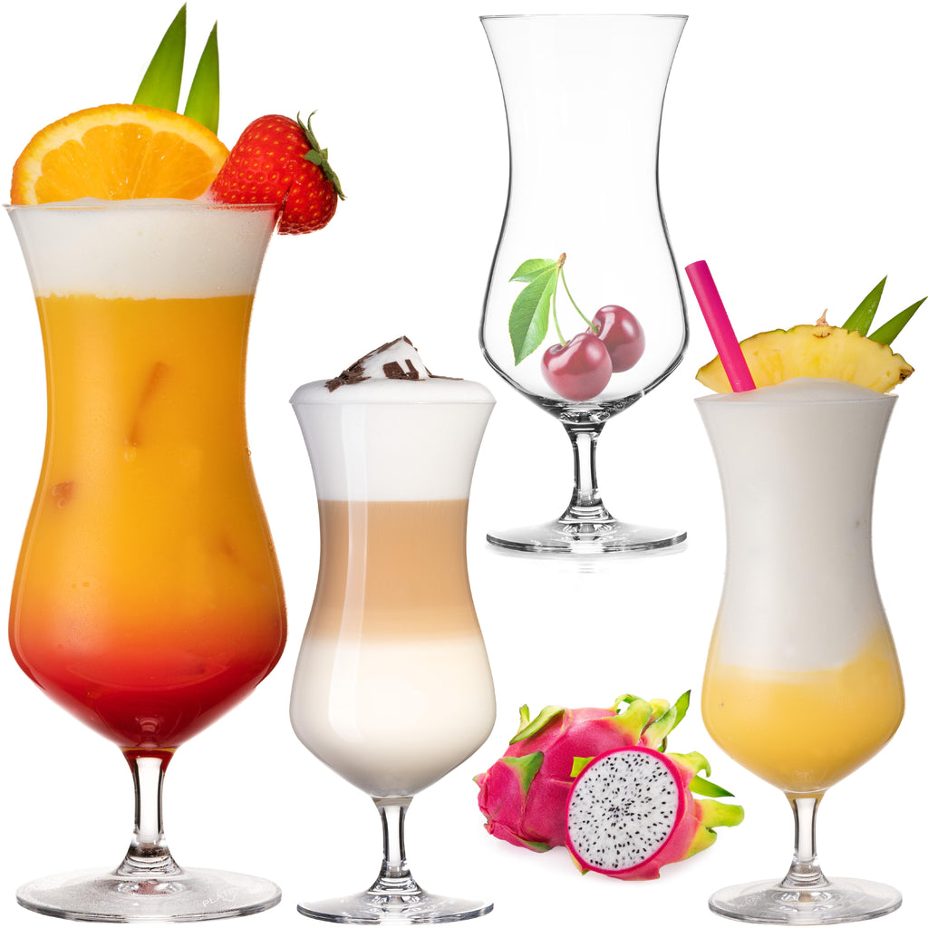 PLATINUX Duże szklanki koktajlowe ze szkła krystalicznego 400 ml, zestaw 4 szklanek do long drinków, szklanki do mrożonej kawy, szklanki typu Hurricane na koktajle