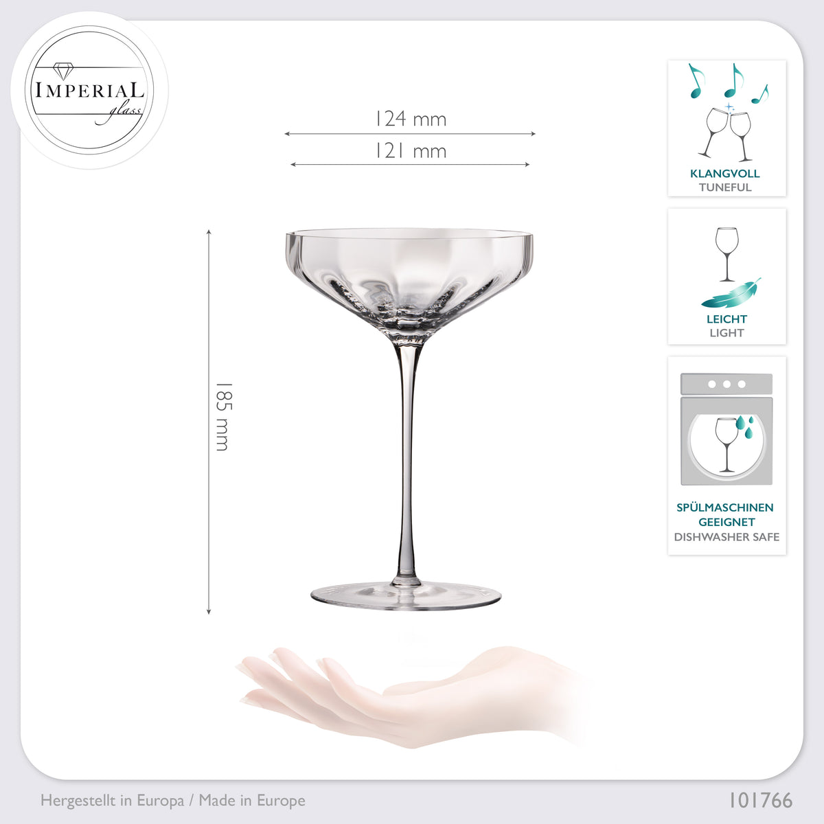 IMPERIAL glass große Sektschalen gewellt 320ml Set 2-Teilig "Cali" Champagnergläser aus Crystalline Glas Handmade