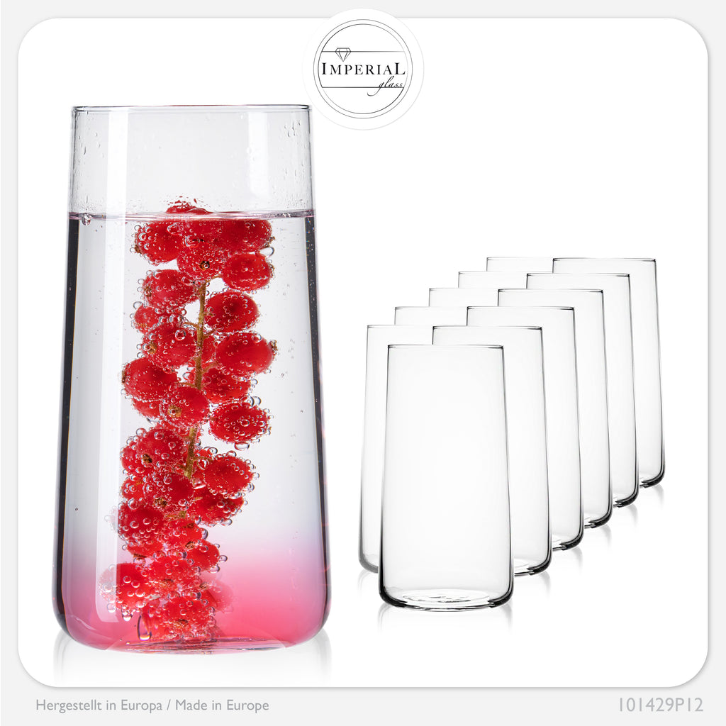 IMPERIAL glass Trinkgläser aus Glas 490ml (max. 550ml) Set 12 Teilig Wassergläser groß