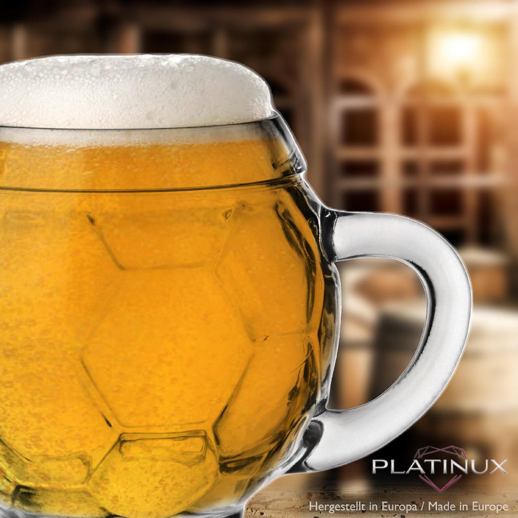 PLATINUX Szklanka do piwa z uchem Szklanka piłkarska 350ml (maks. 420ml) ze szkła Zestaw 2-częściowy Szklanki do piwa Kufel do piwa