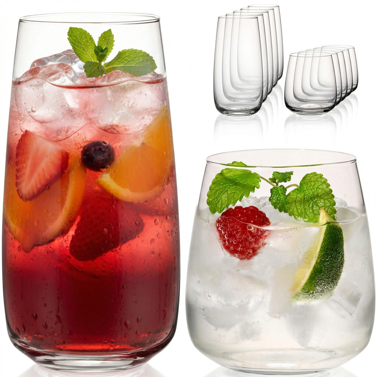 IMPERIAL Glass kwadratowe szklanki do picia zestaw 12 sztuk, szklanki do wody i soku 730 ml i 470 ml ze szkła z serii "Milano" nadające się do mycia w zmywarce