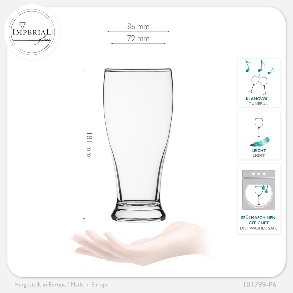 IMPERIAL glass Weizengläser aus Crystalline Glas 500ml (max. 550ml) Set 6 Stück Biergläser 0,7L