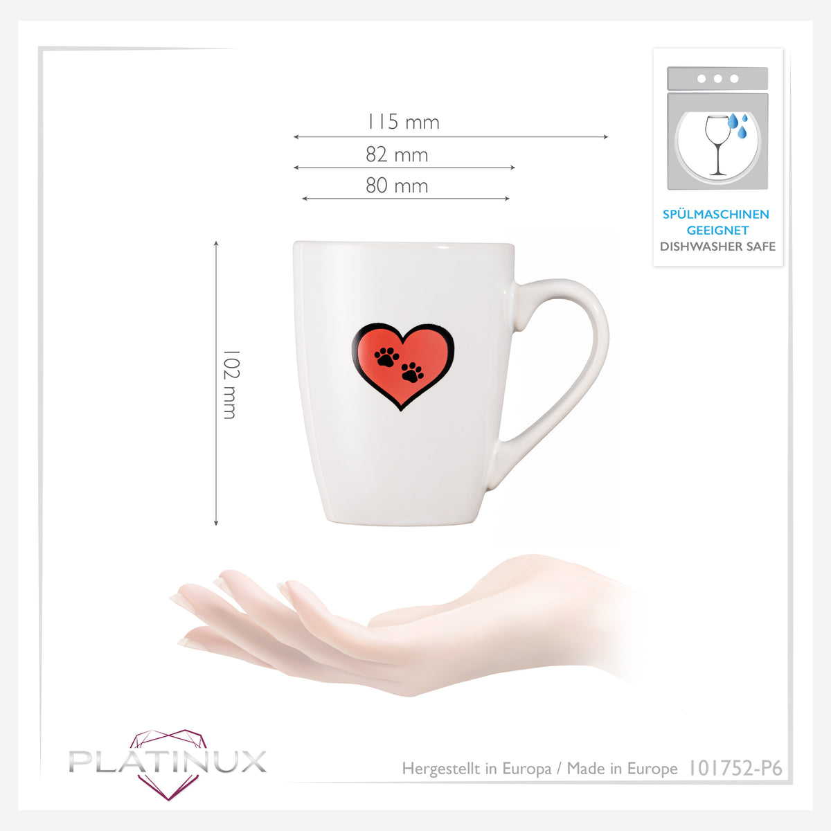 PLATINUM Filiżanki z uchwytem Zestaw 6-częściowy z motywem kotów filiżanka do herbaty 250ml kubek