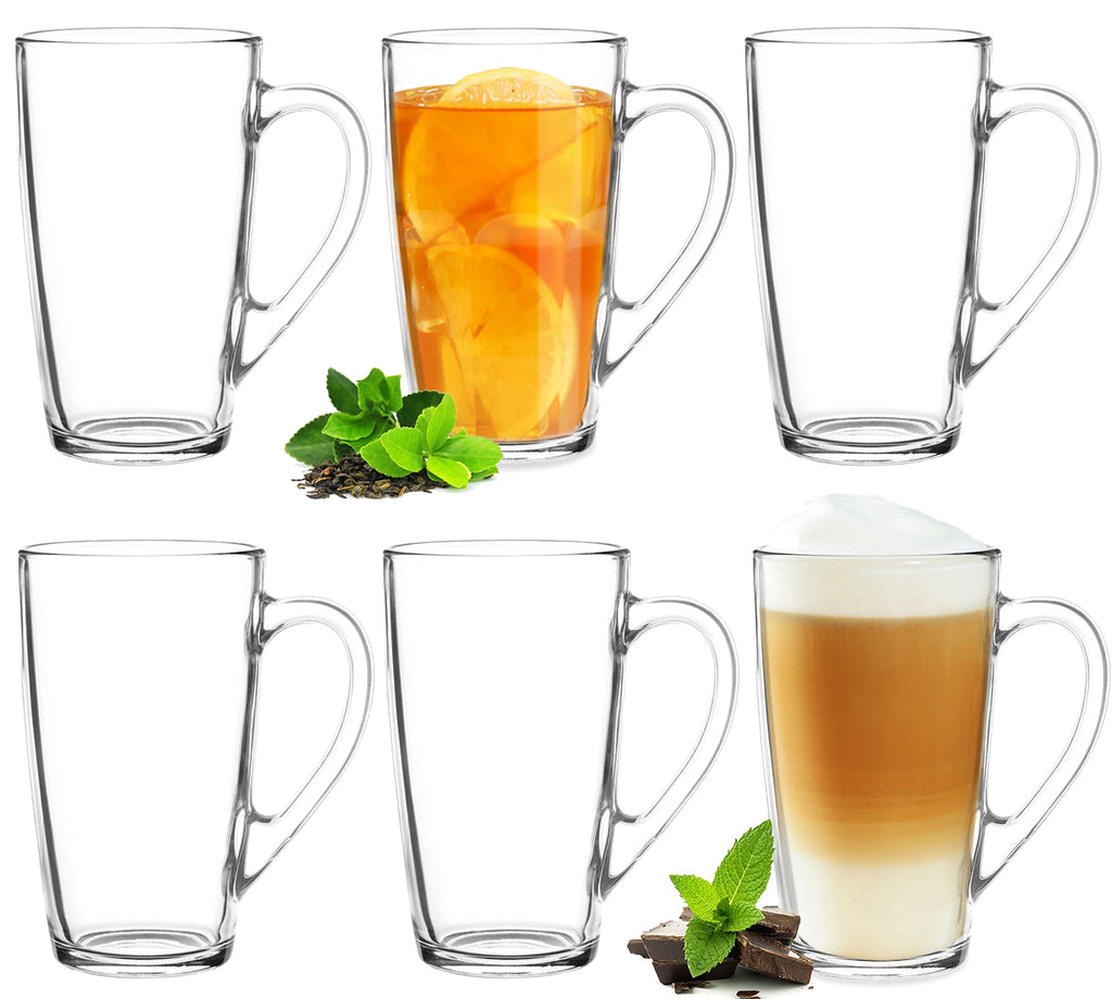 PLATINUX Szklanki do herbaty, kawy z uchwytem, zestaw 6 sztuk, 320 ml (maks. 400 ml) Szklanki do mrożonej herbaty