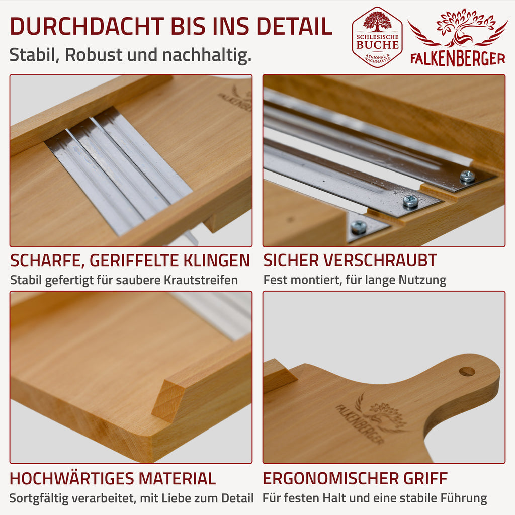 FALKENBERGER Krauthobel M massive Buche, Maße 43 × 16 × 3,5 cm Handgefertigt