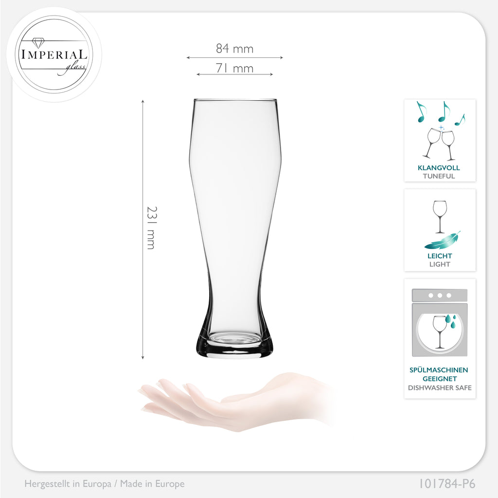 IMPERIAL glass Hohe Weizengläser aus Crystalline Glas Set 6 Stück 500ml (max. 700ml) Spülmaschinenfest