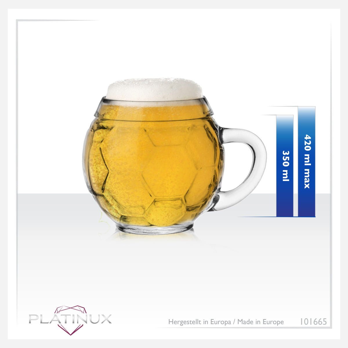 PLATINUX Szklanka do piwa z uchem Szklanka piłkarska 350ml (maks. 420ml) ze szkła Zestaw 2-częściowy Szklanki do piwa Kufel do piwa