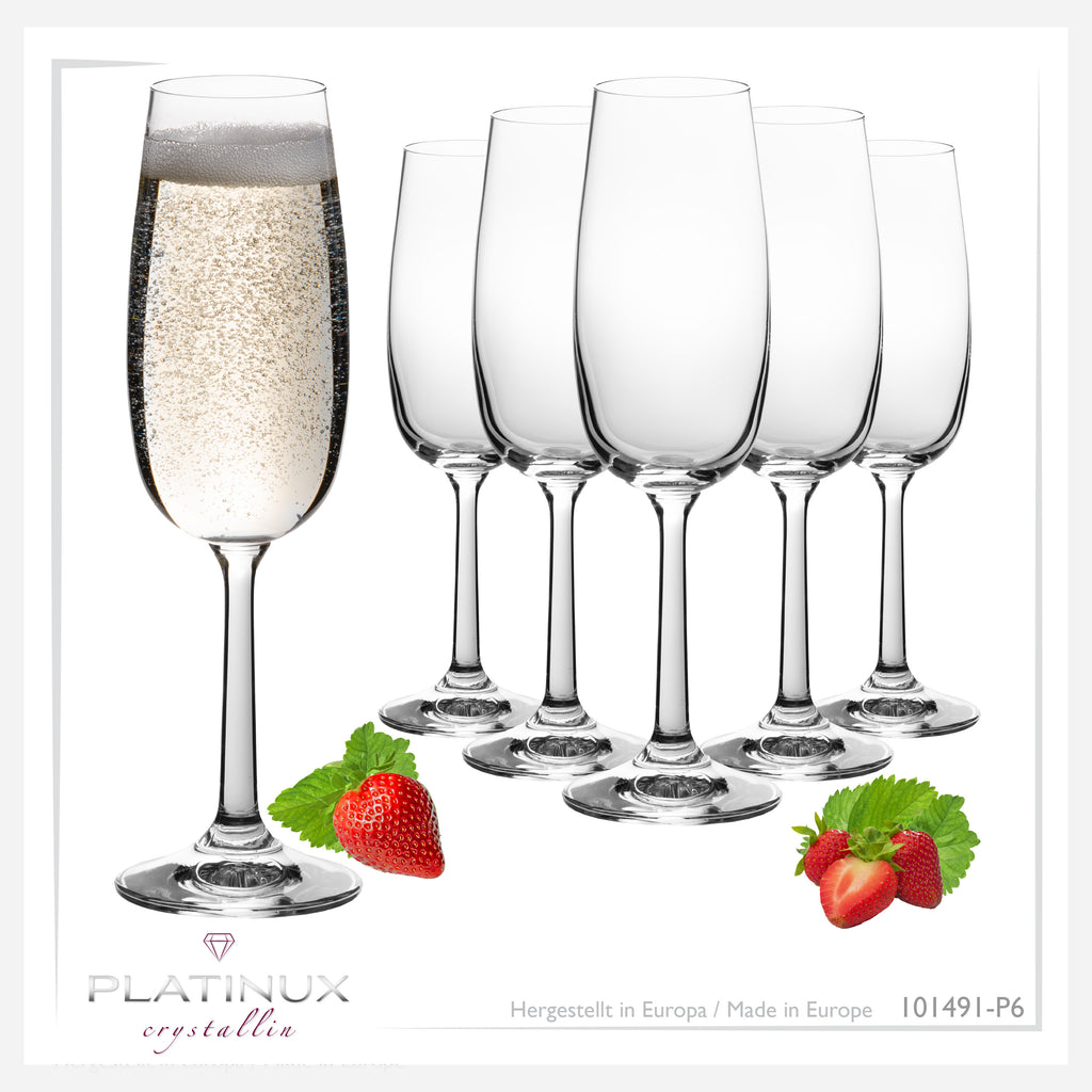 PLATINUX Kieliszki do szampana 150ml (maks. 180ml) kieliszki do szampana ze szkła krystalicznego Zestaw 6 sztuk Można myć w zmywarce