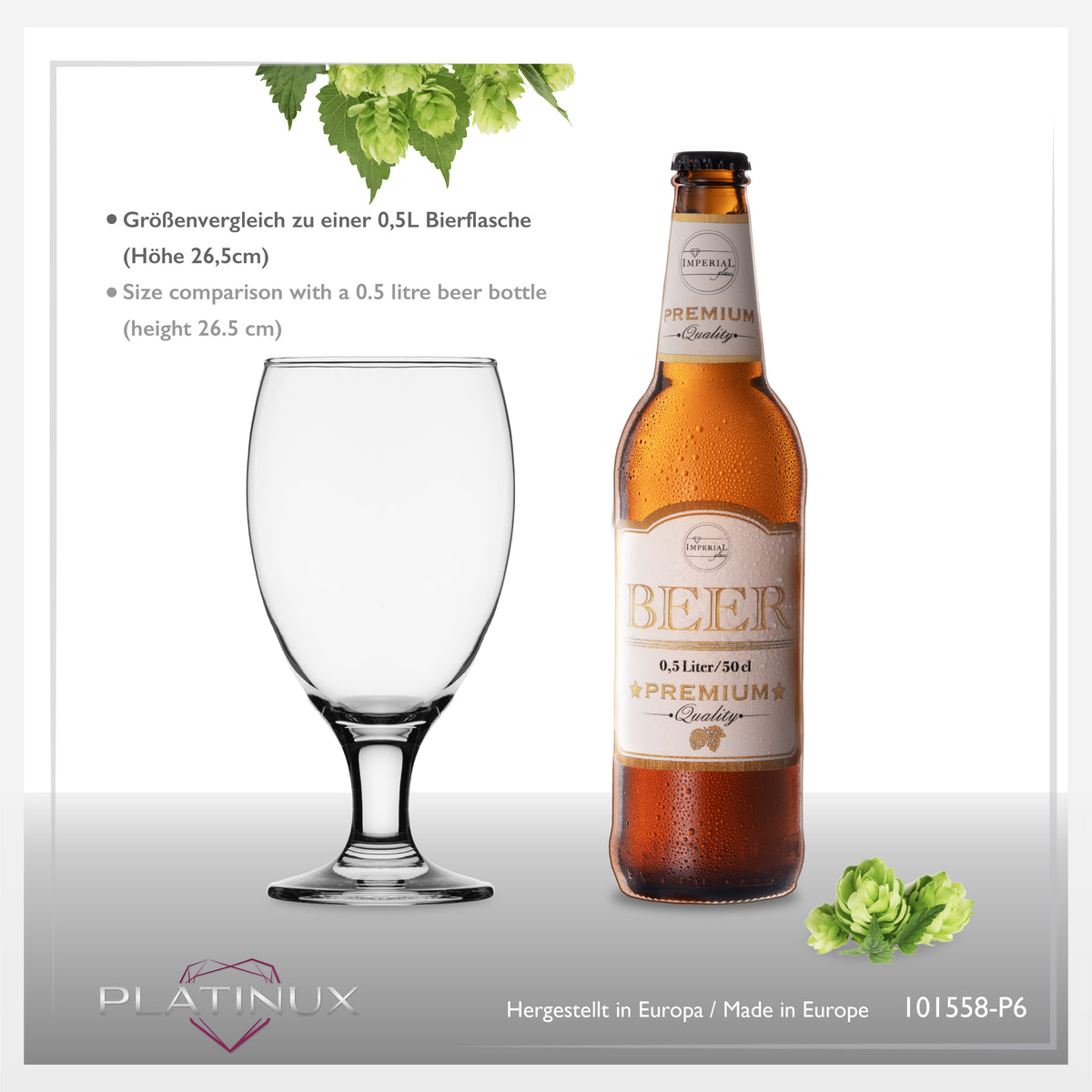 PLATINUM Kielichy do Piwa Zestaw 6 sztuk 500ml (max.610ml) Szklanki do Pilsnera Tulipany