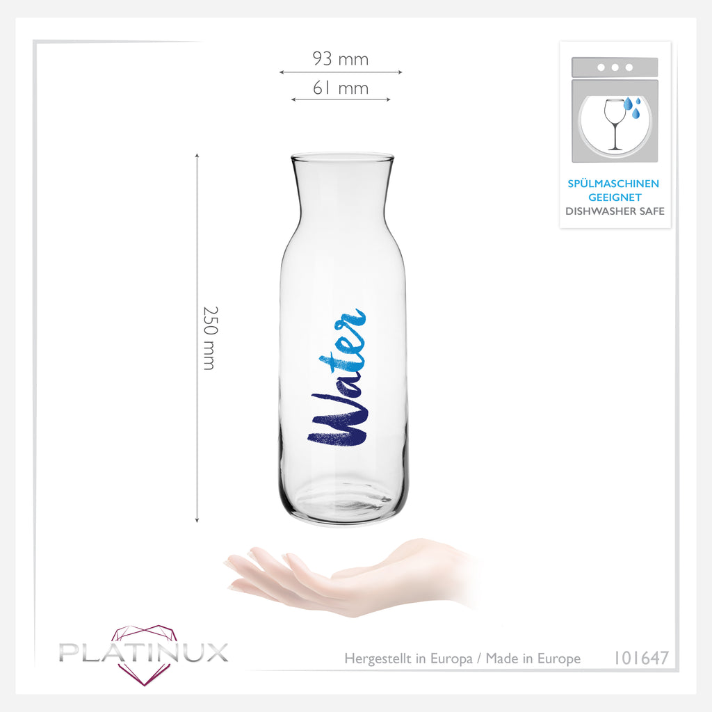 PLATINUX Karafka szklana z nadrukiem Water 1000ml (maks. 1200ml) Karafka na wodę