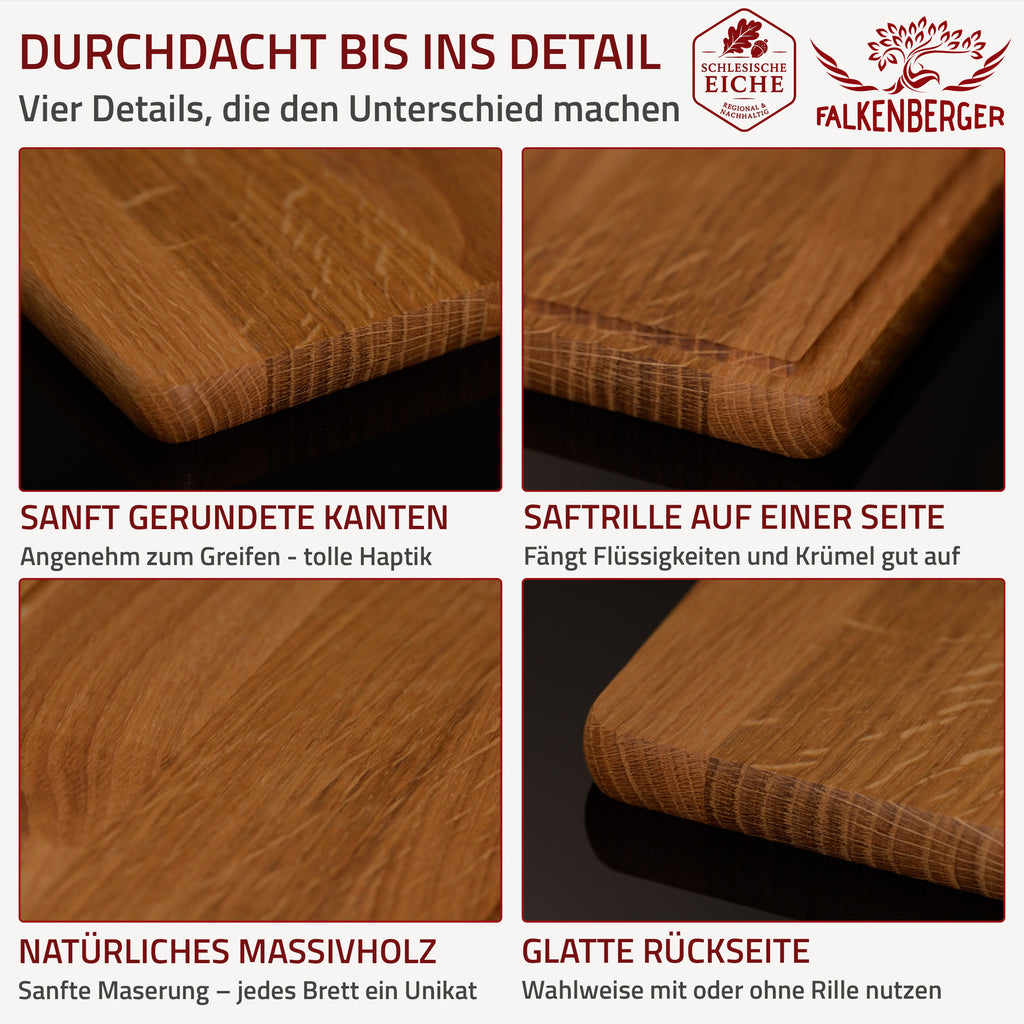 FALKENBERGER Frühstücksbrettchen 6er Set massive Eiche, 24 × 14 × 1,6 cm Handgefertigt