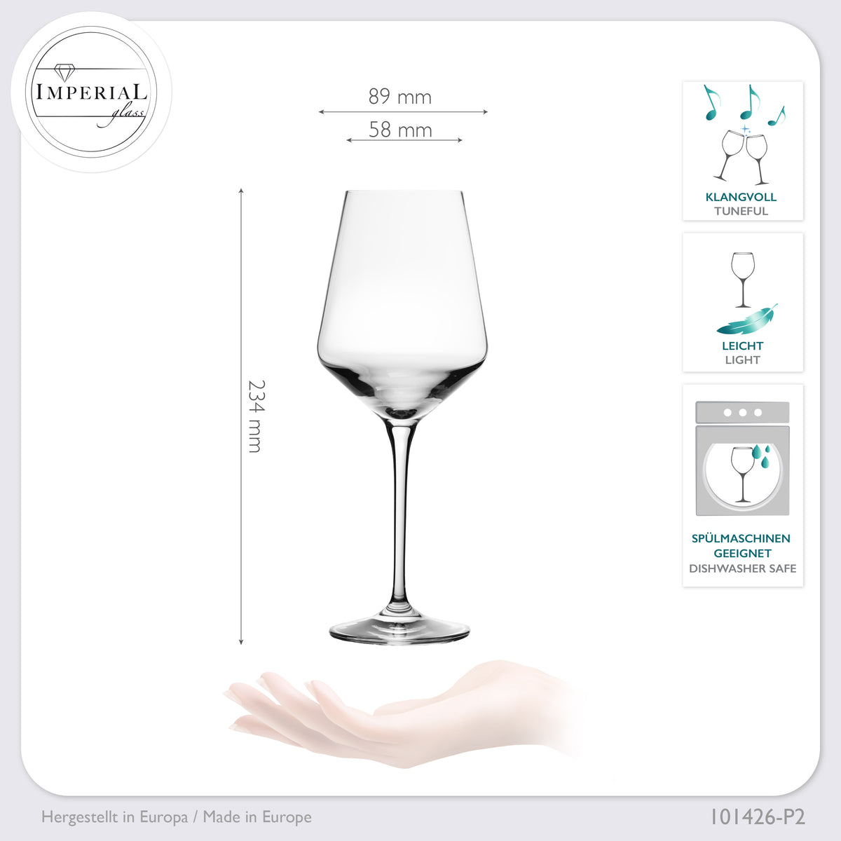 IMPERIAL glass Weißweingläser 450ml "Athen" Set 2-Teilig Riesling Glas aus Crystalline Glas Weingläser Spülmaschinenfest