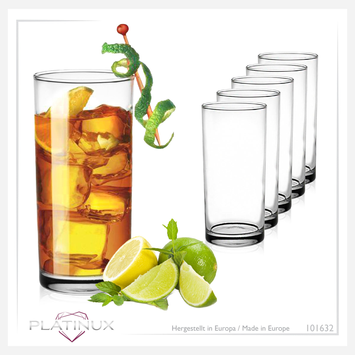 PLATINUX Szklanki do picia szklane 280ml (max.300ml) Zestaw 6-częściowy Szklanka do wody Szklanka do soku