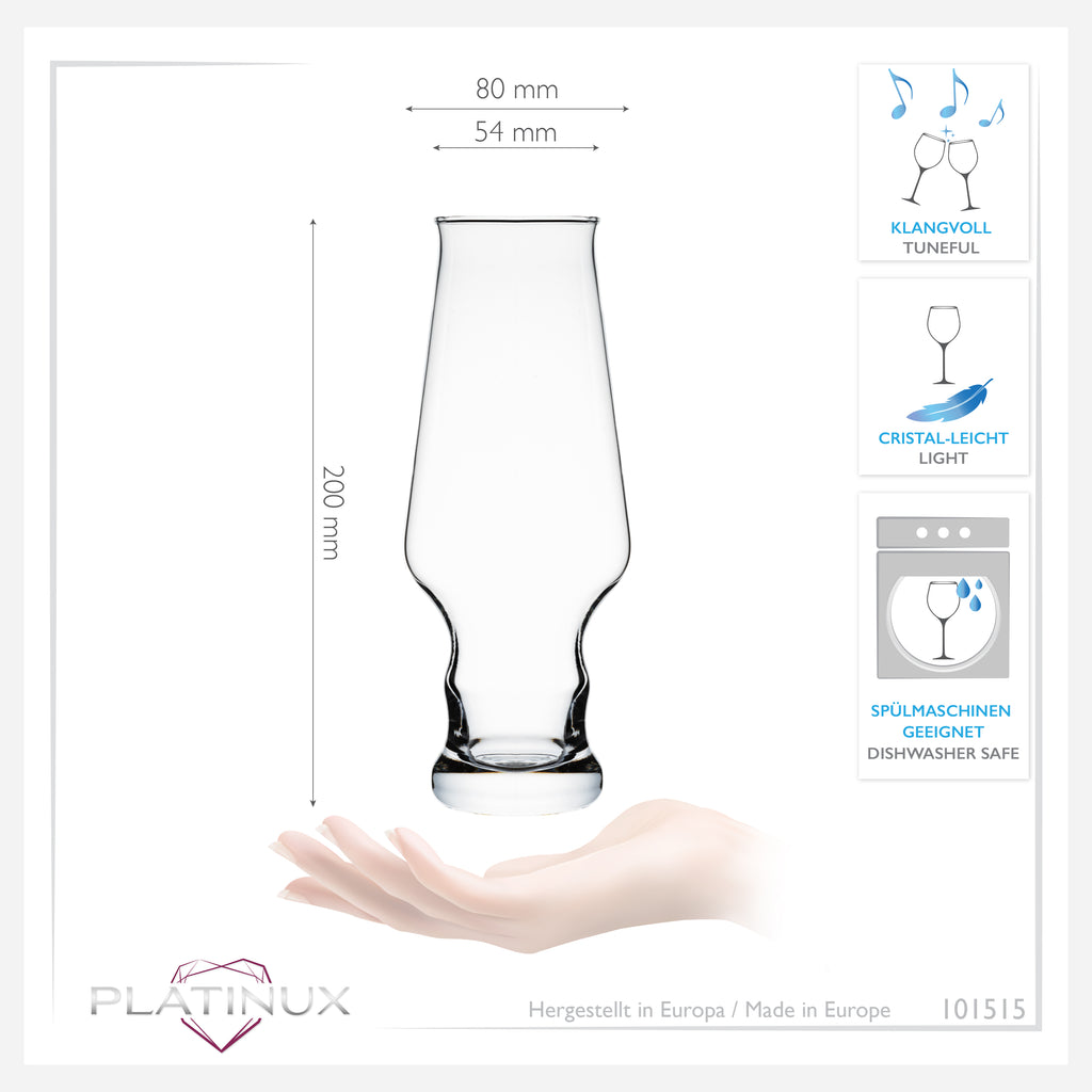 PLATINUX Wysokie szklanki do piwa 400 ml (maks. 490 ml) Zestaw 6-częściowy Szklanki do piwa pszenicznego 0,4 L