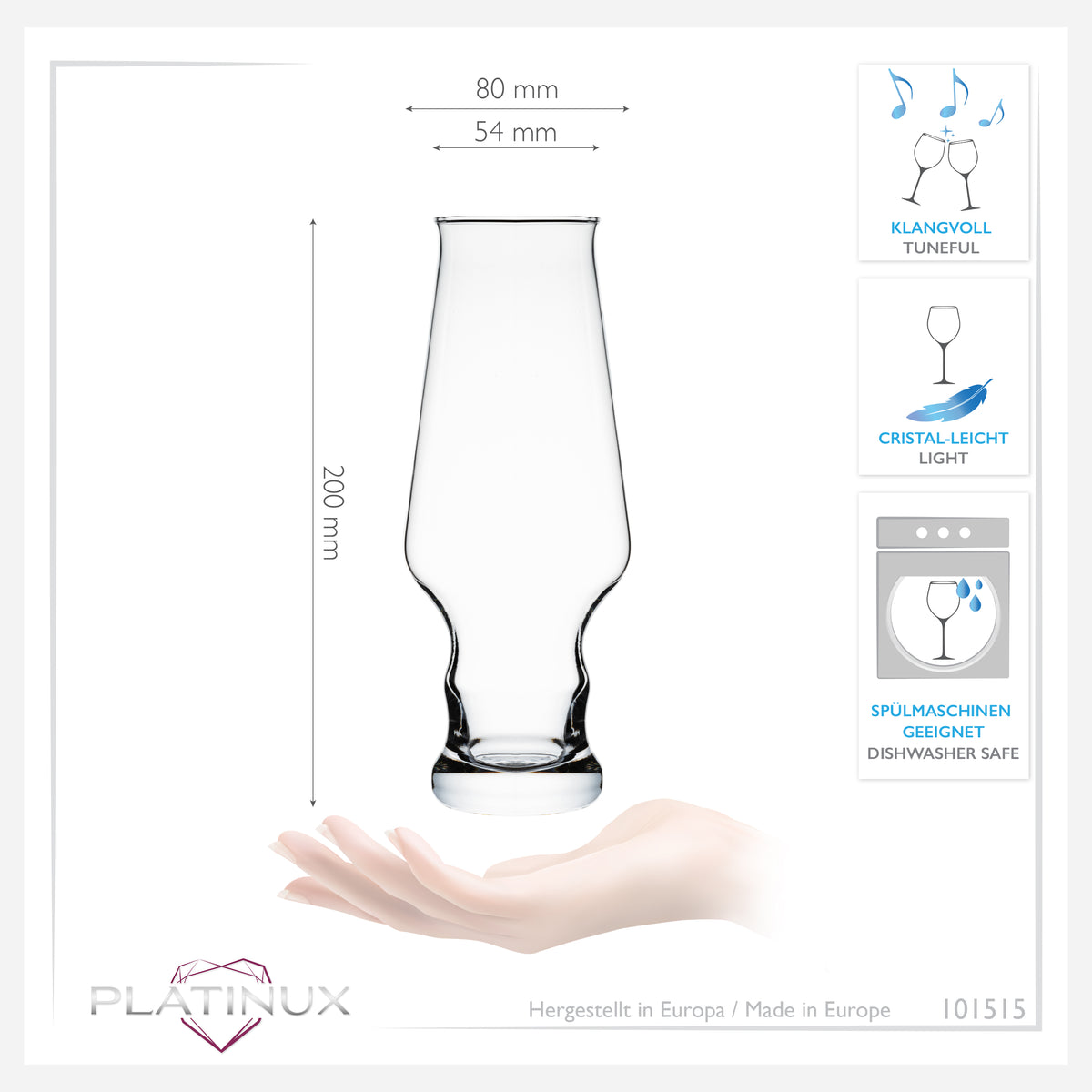 PLATINUX Wysokie szklanki do piwa 400 ml (maks. 490 ml) Zestaw 6-częściowy Szklanki do piwa pszenicznego 0,4 L