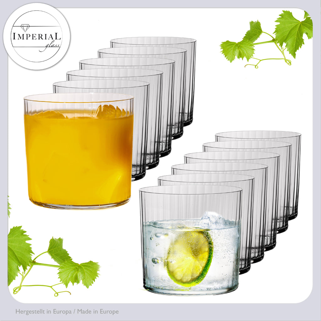 IMPERIAL Rifflowane szklanki do picia 350 ml, zestaw 12 sztuk, ze szkła kryształowego "London", można myć w zmywarce