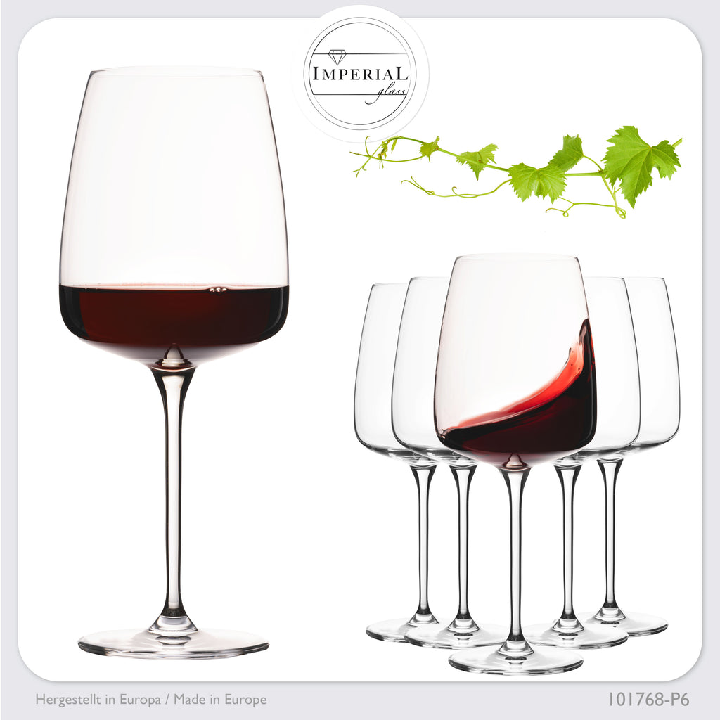 IMPERIAL glass Große eckige Rotweingläser 600ml Set 6-Teilig "Milano" Burgundergläser aus Crystalline Glas Spülmaschinenfest