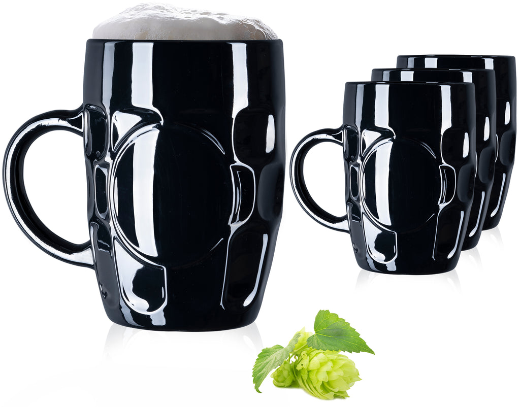 PLATINUX Czarne Szklanki do Piwa 500ml z Uchwytem Zestaw 4 Kupli Szklanych z Wzorem Ornamentowym