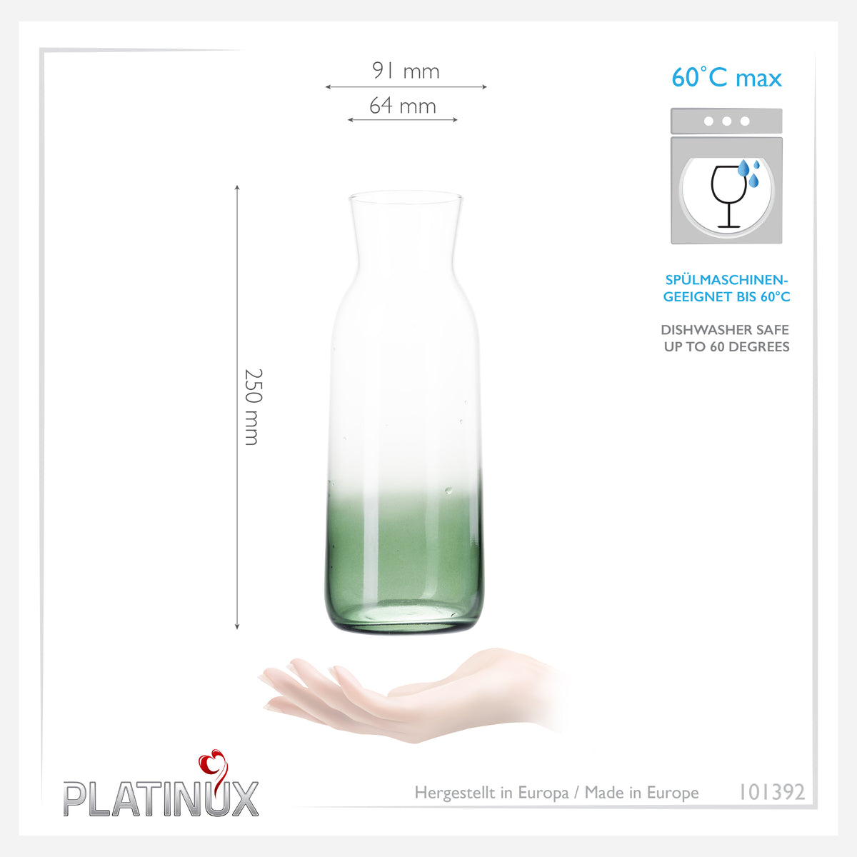 Karafka PLATINUX ze szkła z efektem zielonego ombre, 1 l (maks. 1130 ml)