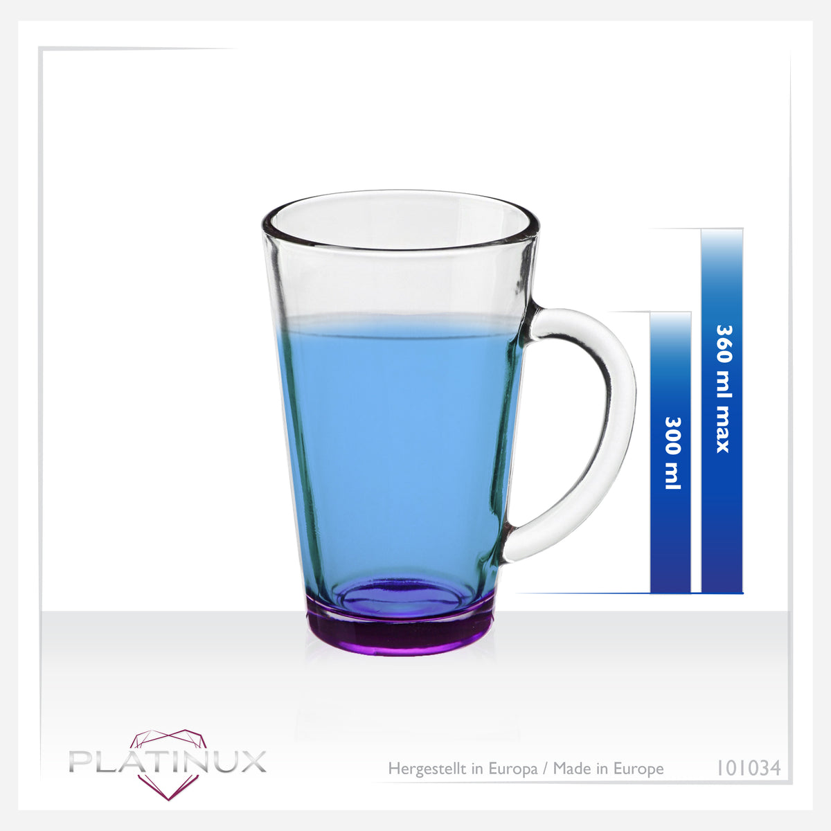 PLATINUX Kolorowe szklanki do kawy i herbaty z uchem 360ml Zestaw 6-częściowy Wielokolorowe szklanki do picia