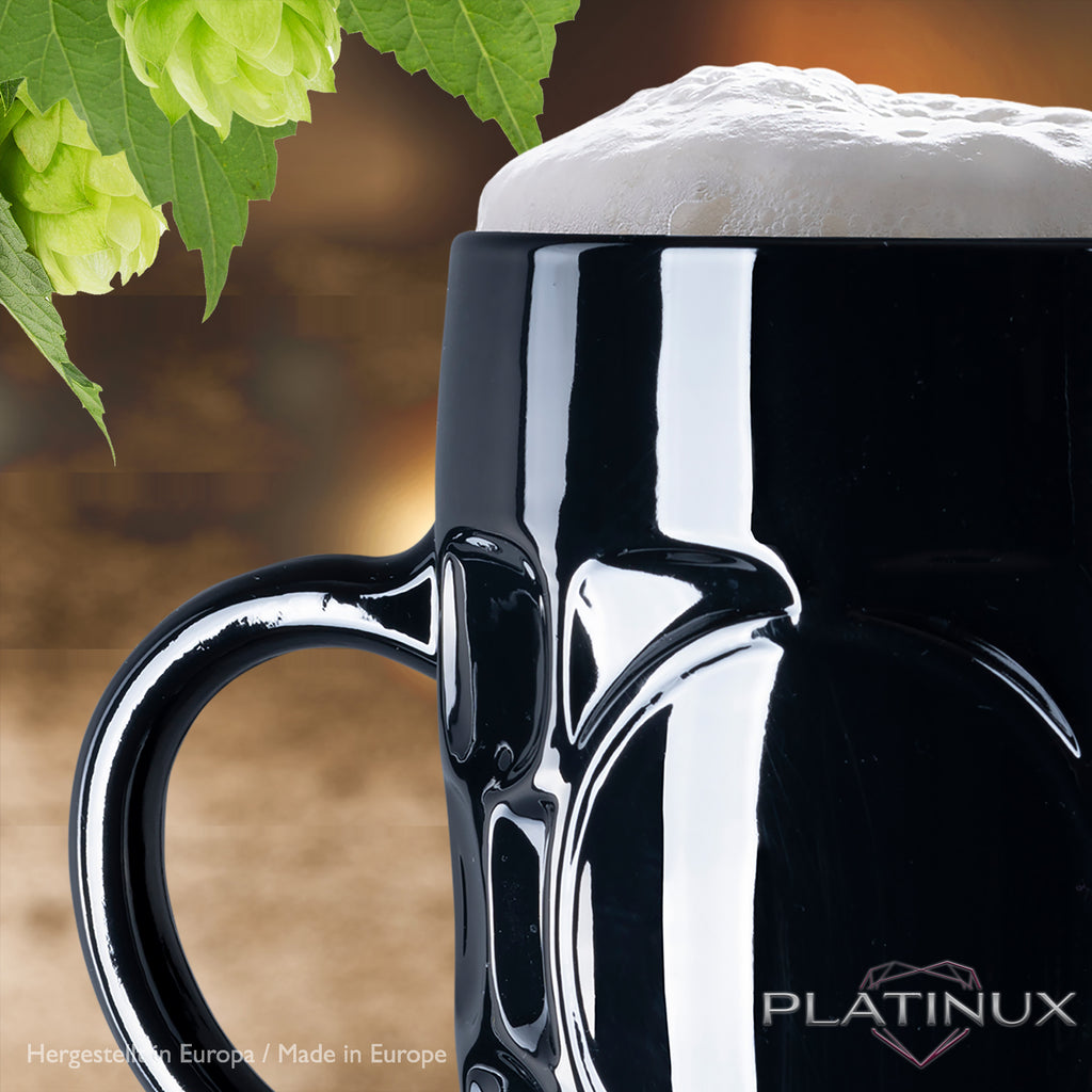 PLATINUX Czarne Szklanki do Piwa 500ml z Uchwytem Zestaw 4 Kupli Szklanych z Wzorem Ornamentowym
