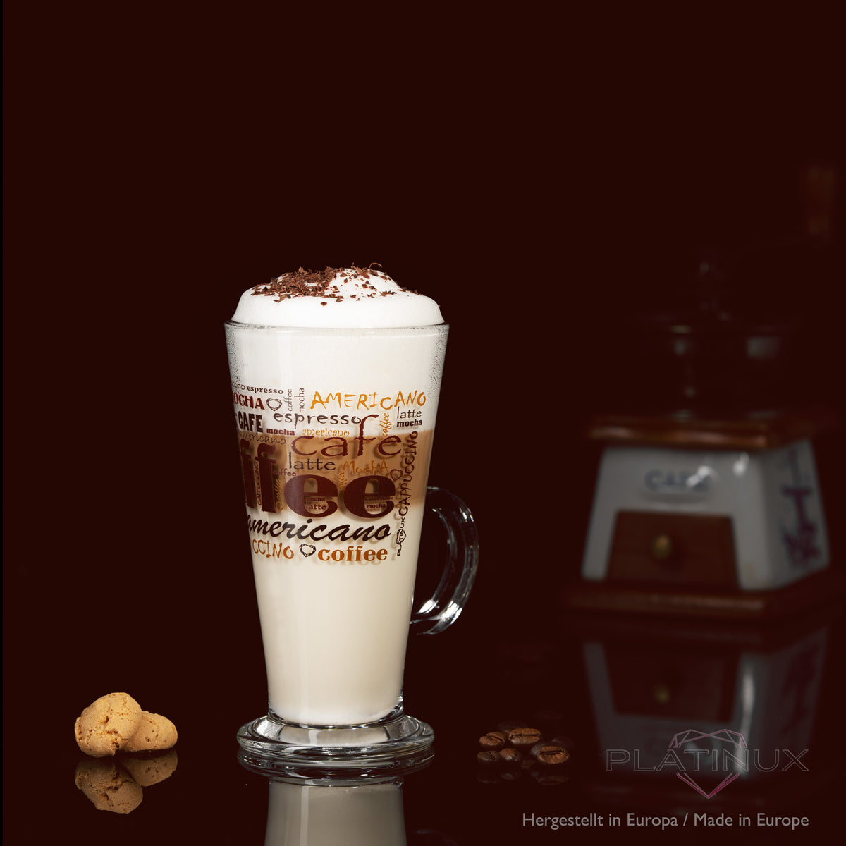 PLATINUM Szklanki do kawy z motywem maks. 280ml zestaw 6 sztuk szklanych szklanek do Latte Macchiato z uchwytem szklanki do Cappuccino