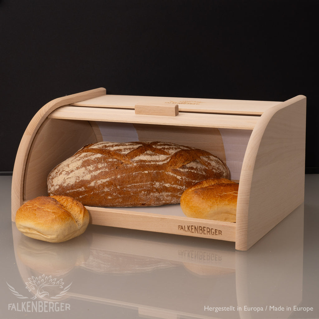 FALKENBERGER Chlebak drewniany ok. 39x28x18cm XL Chlebak z rolowaną pokrywą Handmade