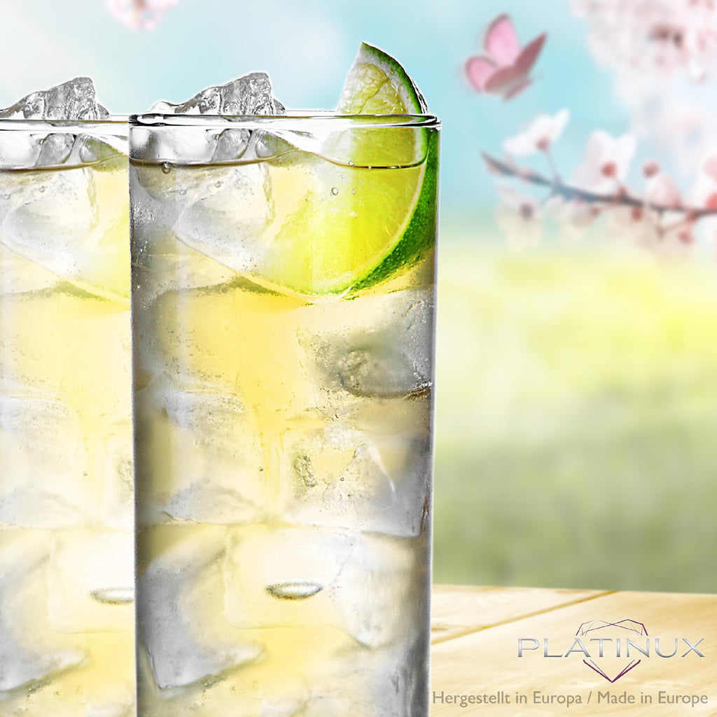 PLATINUX Wysokie szklanki do picia ze szkła 340ml (maks. 350ml) Zestaw 6-częściowy Szklanki do wody Szklanki do soku