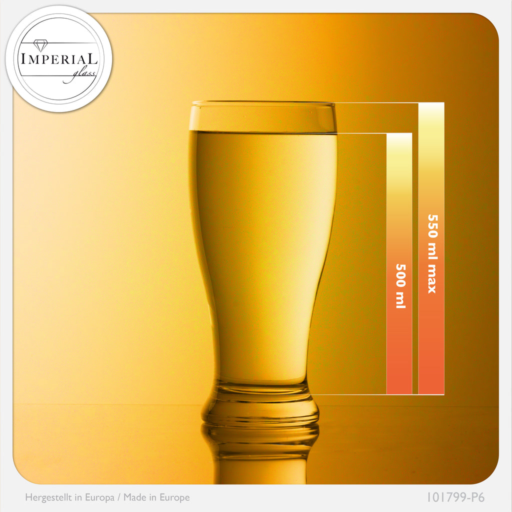 IMPERIAL glass Weizengläser aus Crystalline Glas 500ml (max. 550ml) Set 6 Stück Biergläser 0,7L
