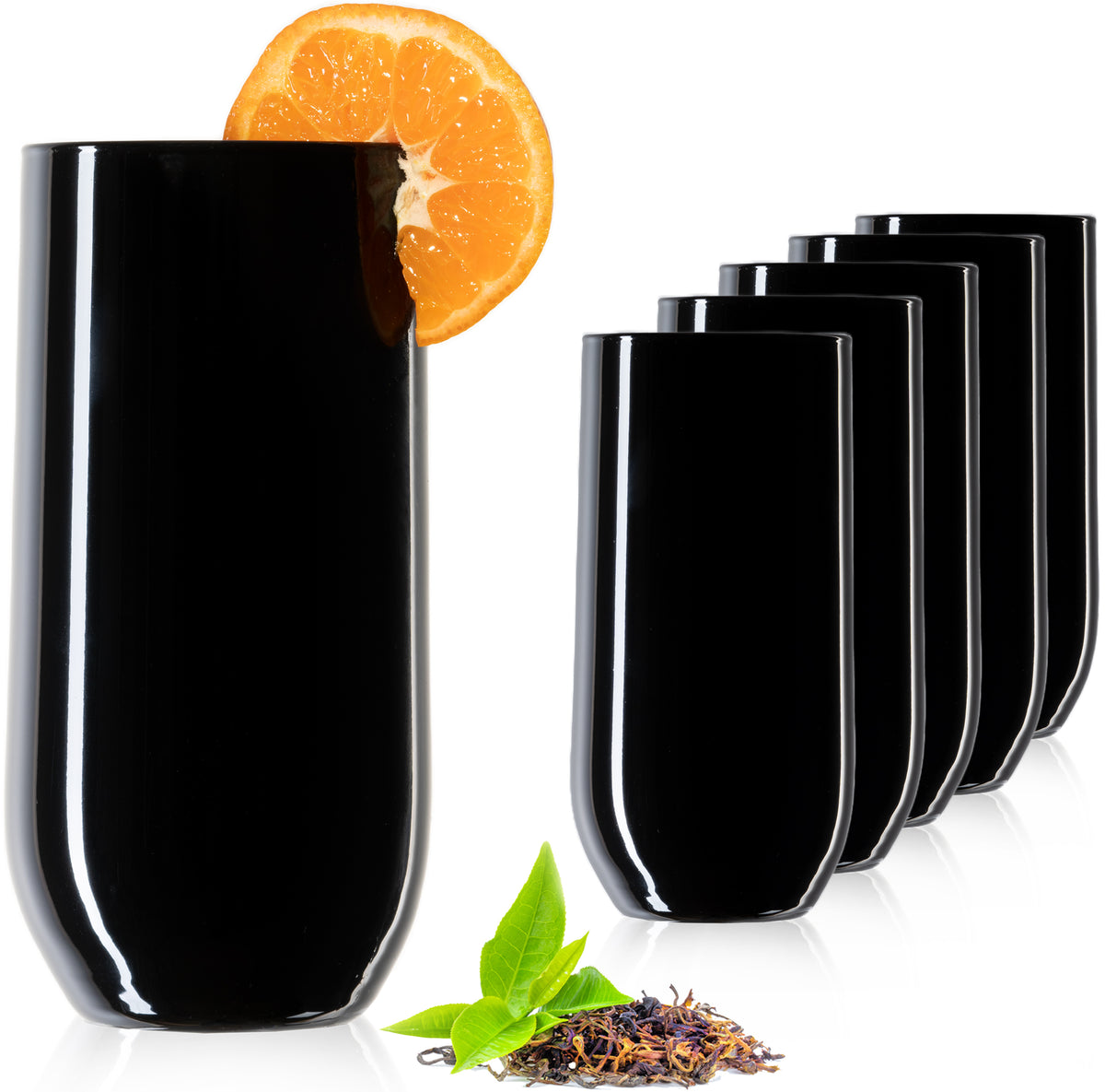 PLATINUX Czarne Eleganckie Szklanki do Napojów 360ml (max. 440ml) Zestaw 6 sztuk Szklanki do Wody, Szklanki do Soków
