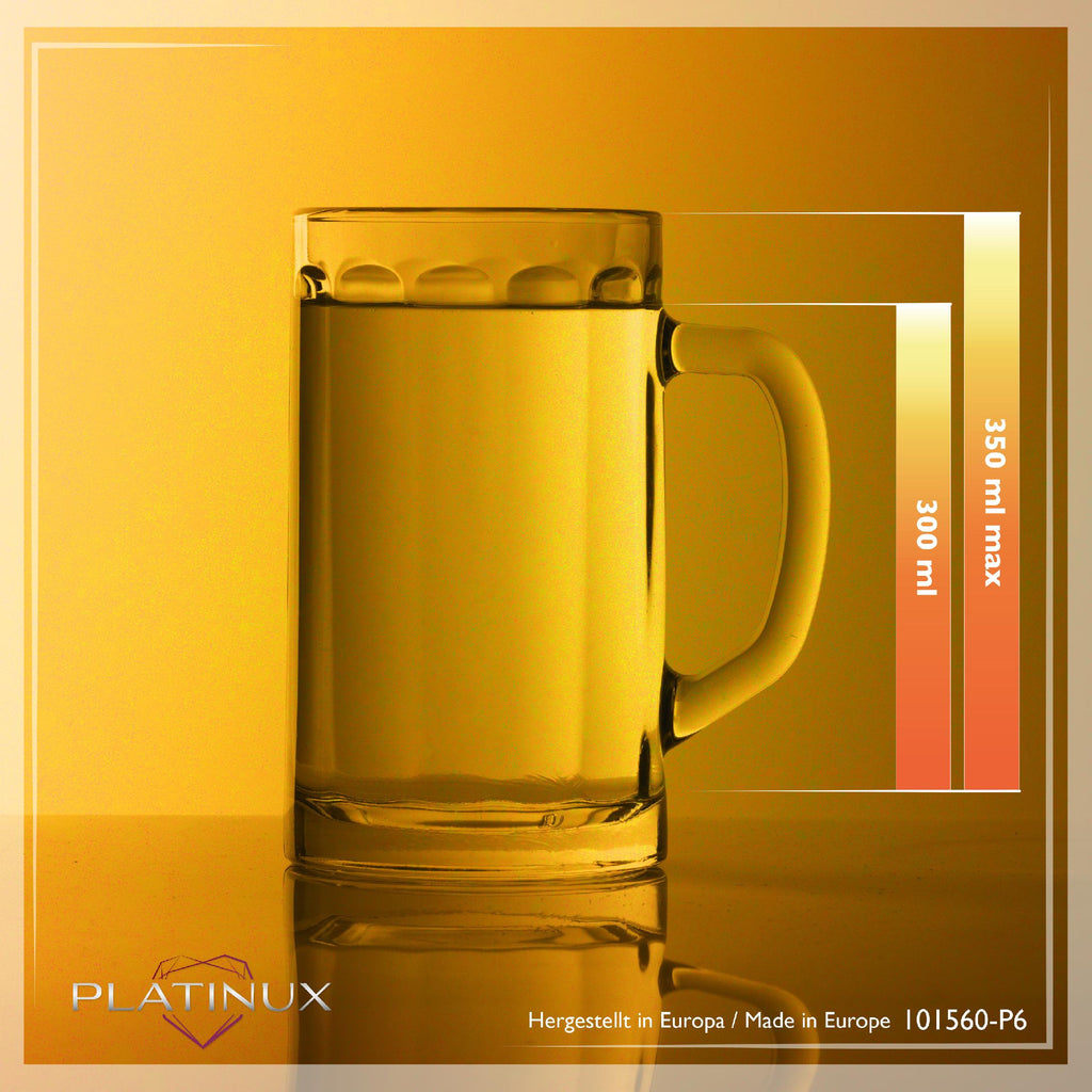 PLATINUX Zestaw 6 kufli do piwa z uchem 300 ml (maks. 350 ml) szklany kufel do piwa