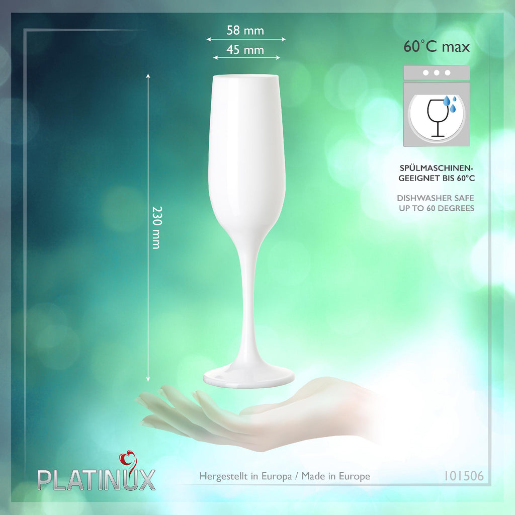 PLATINUX Białe kieliszki do szampana zestaw 6 sztuk, kieliszki do szampana 160ml (max. 200ml) ze szkła