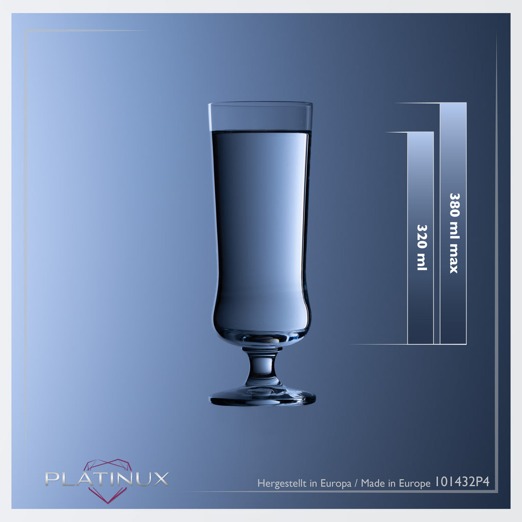 PLATINUX Eleganckie szklanki koktajlowe ze szkła krystalicznego 300 ml, zestaw 4-częściowy szklanki do long drinków, szklanki do mrożonej kawy
