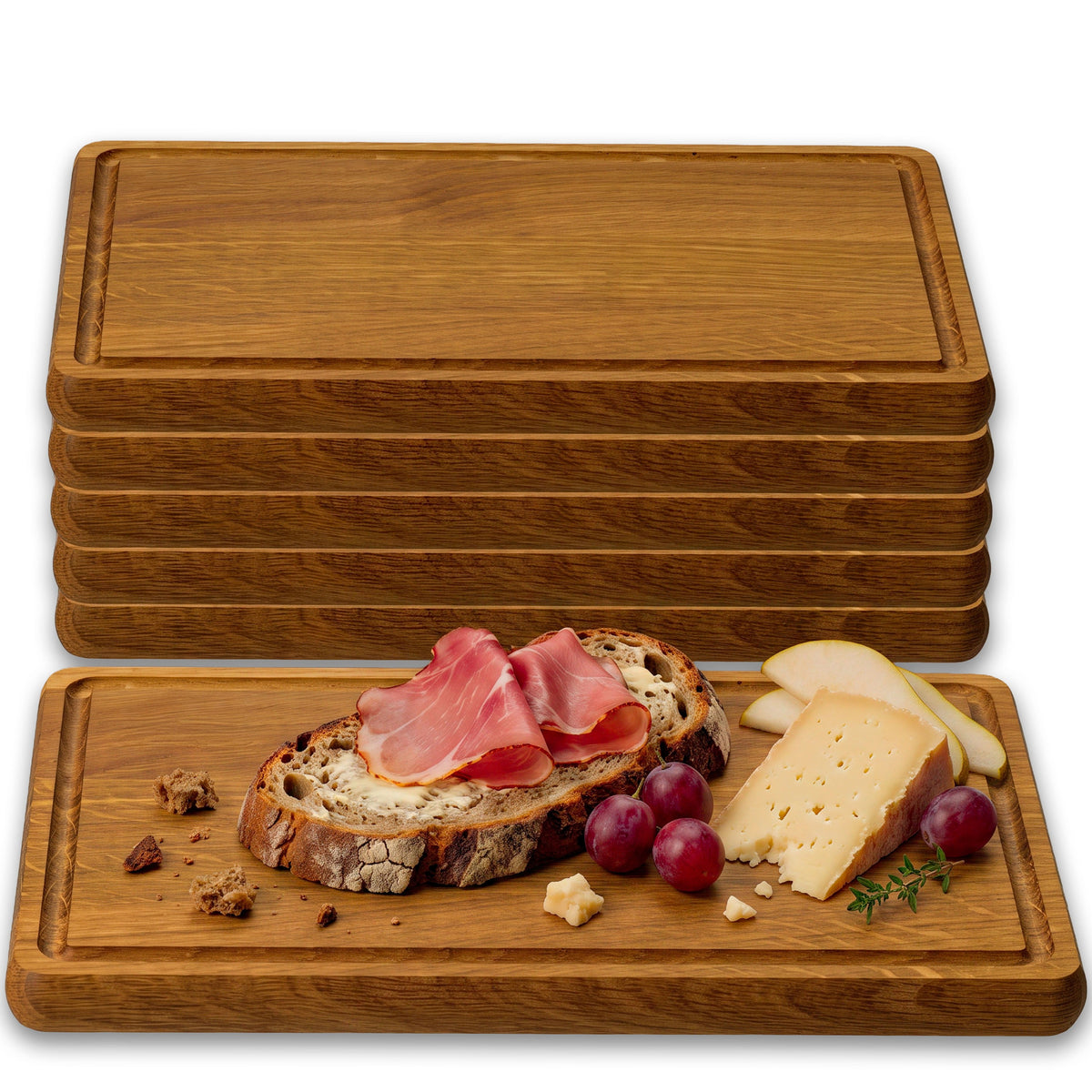 FALKENBERGER Frühstücksbrettchen 6er Set massive Eiche, 24 × 14 × 1,6 cm Handgefertigt