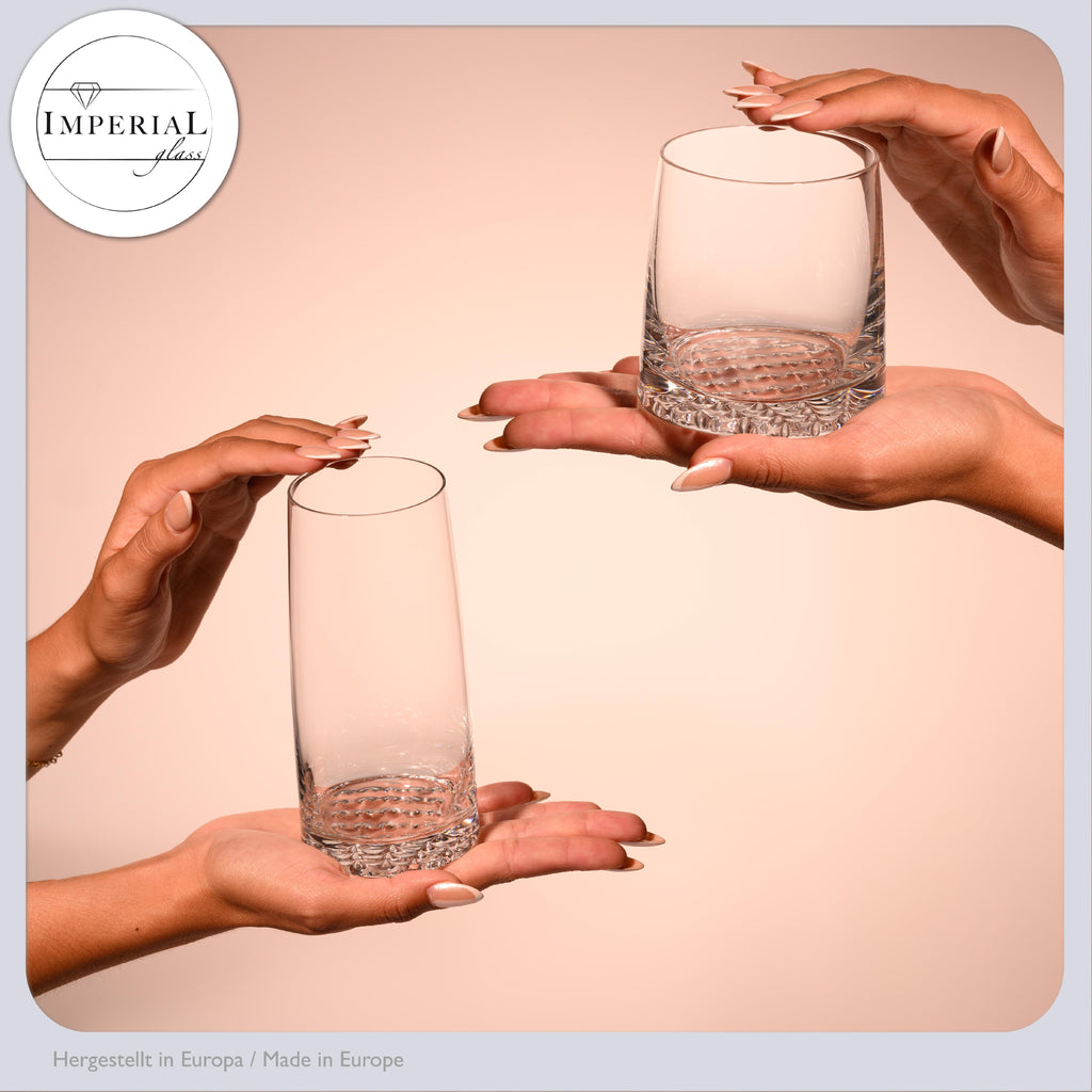 IMPERIAL glass Trinkgläser Set 12-teilig aus Crystalline Glas 530ml/380ml Serie "Faro", strukturierter Boden, spülmaschinenfest