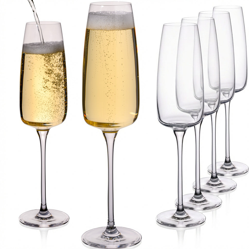 IMPERIAL glass Kanciaste kieliszki do szampana 270ml Zestaw 6 sztuk Kieliszki do szampana i prosecco ze szkła krystalicznego Seria "Milano" można myć w zmywarce