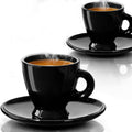 PLATINUX Zestaw filiżanek do espresso – 2 czarne szklanki do espresso ze spodkami szklane 93 ml – Szklanki do kawy Filiżanki