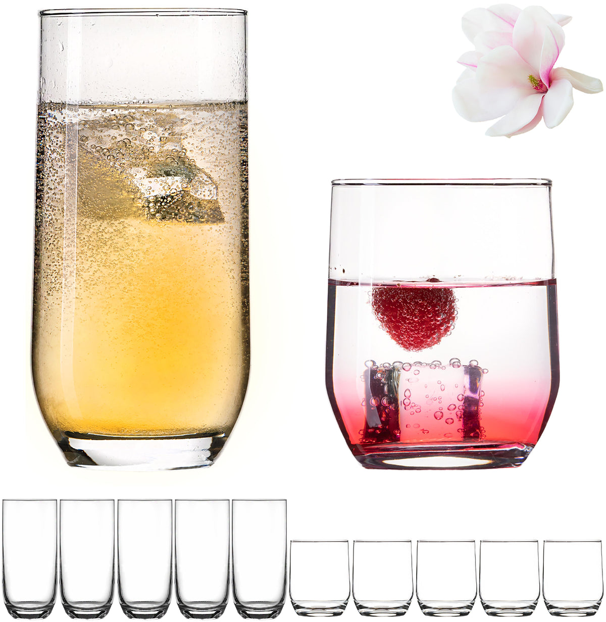 PLATINUX Eleganckie szklanki do picia 240ml i 360ml, 12-częściowy zestaw szklanek do wody, można myć w zmywarce