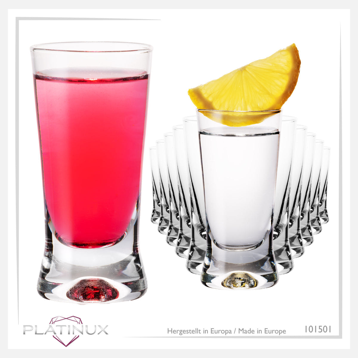 Kieliszki PLATINUX 50 ml 5 cl w kształcie X, zestaw 12-częściowy, wykonane ze szkła z serii „CrossLine”, nadające się do mycia w zmywarce