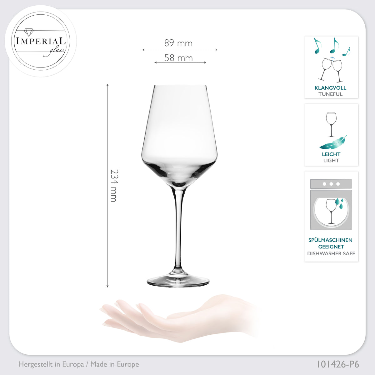 IMPERIAL glass Weißweingläser 450ml "Athen" Set 6-Teilig Riesling Glas aus Crystalline Glas Weingläser Spülmaschinenfest