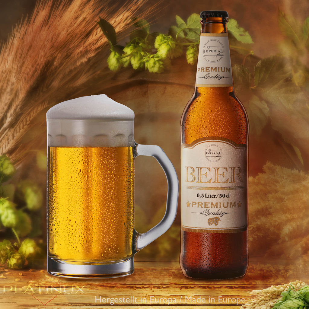 PLATINUX Zestaw 6 kufli do piwa ze szkła z uchem o pojemności 500ml (max. 650ml)