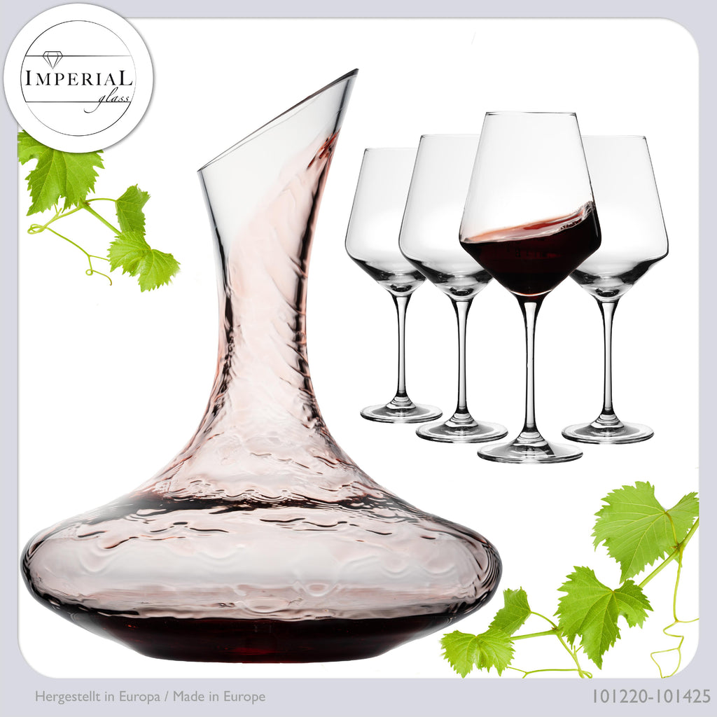 IMPERIAL Weindekanter mit 4er Set Rotweingläser aus Crystalline Glas Serie Athen 2100ml/580ml