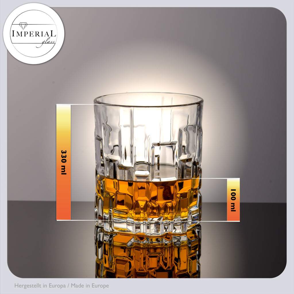 IMPERIAL glass Szklanki do whisky 330ml Zestaw 6 sztuk ze szkła kryształowego - Szklanki do whisky Tumbler z reliefową strukturą i masywnym dnem Można myć w zmywarce