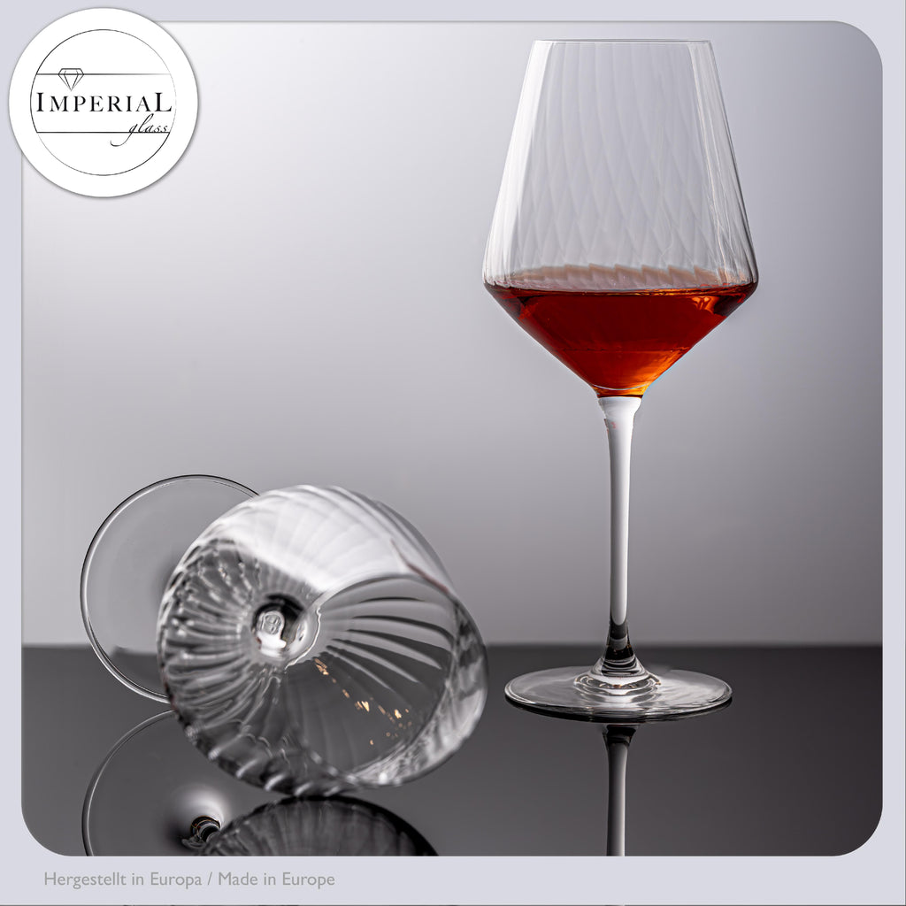 IMPERIAL glass karbowane kieliszki do Bordeaux, zestaw 6 sztuk ze szkła kryształowego 580 ml „London”, można myć w zmywarce