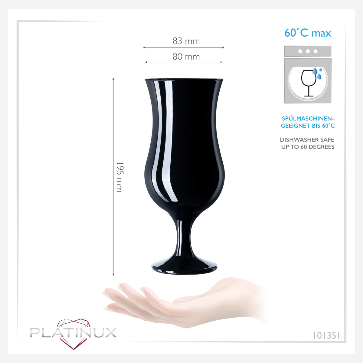 PLATINUX Czarne szklanki koktajlowe zestaw 6 sztuk 400ml (max. 470ml) szklanki do drinków szklanki barowe duże