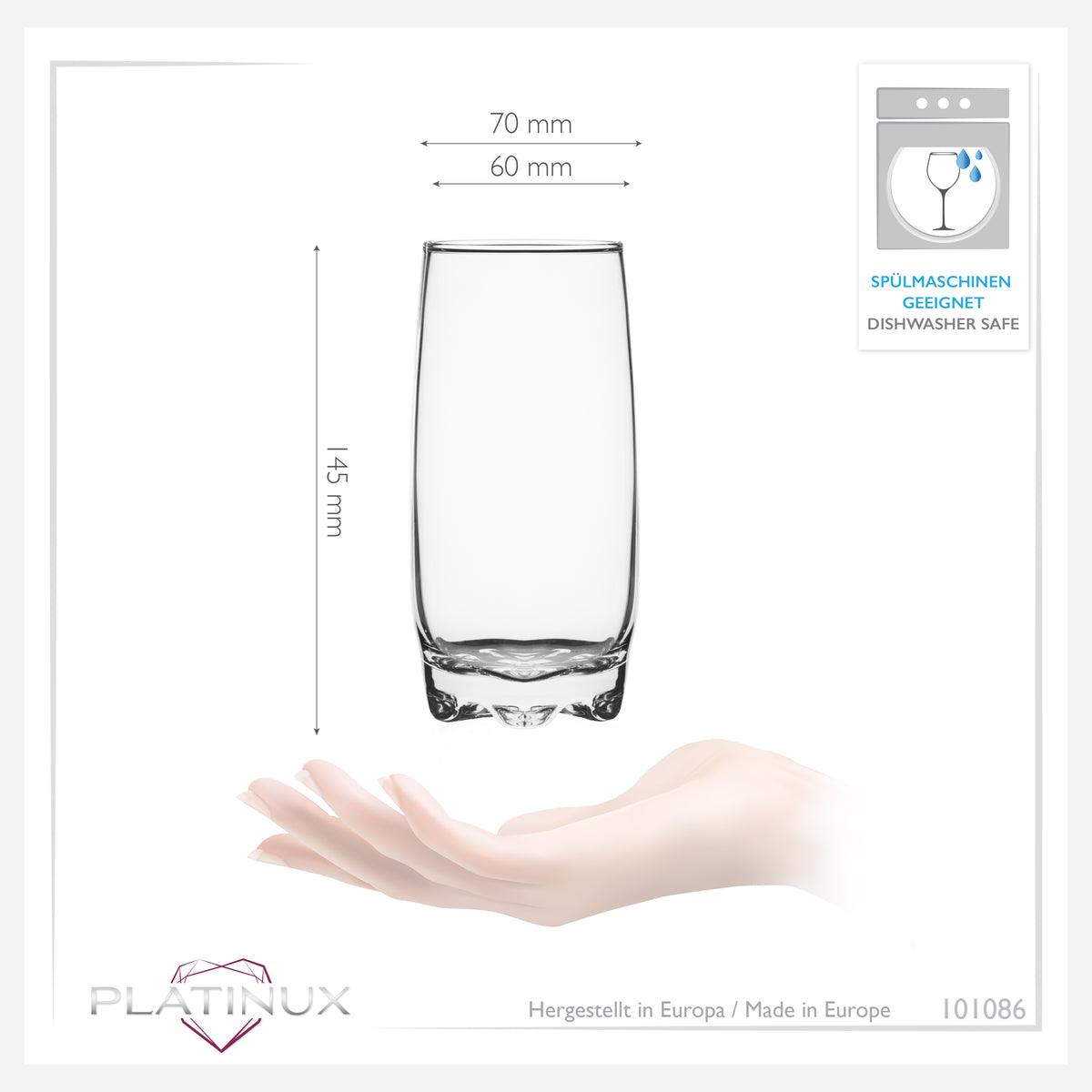 PLATINUX Zestaw 6 szklanek 350ml, fasetowane dno, szklanki do wody, szklanki do soków